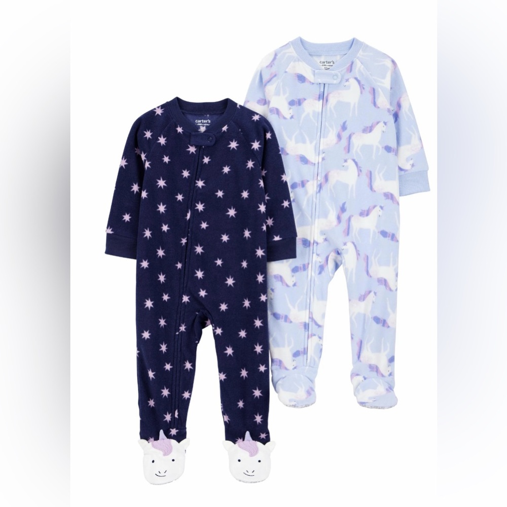 Carter's Navy and Light Blue Pajama Set with Stars and Unicorns